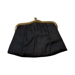Vintage 1950s Morris Moskowitz MM Black Satin Rhinestone Clutch